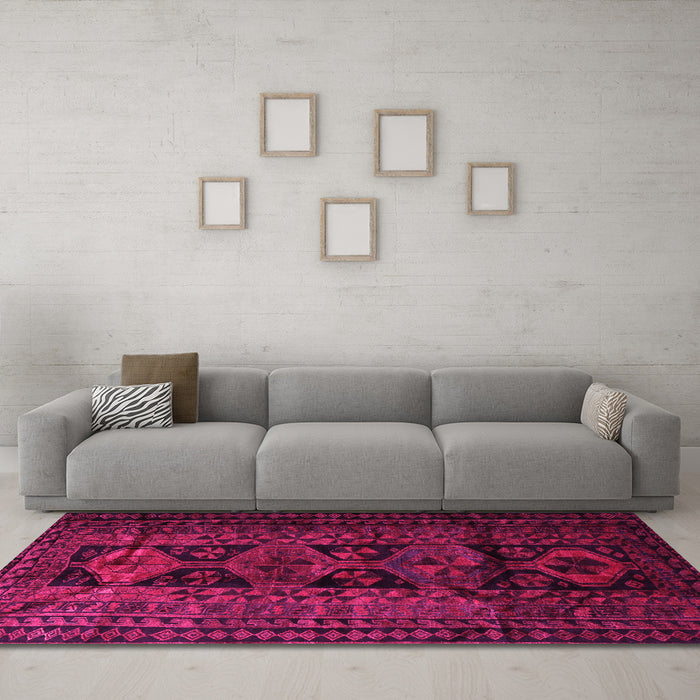 Machine Washable Persian Pink Traditional Rug in a Living Room, wshtr1349pnk