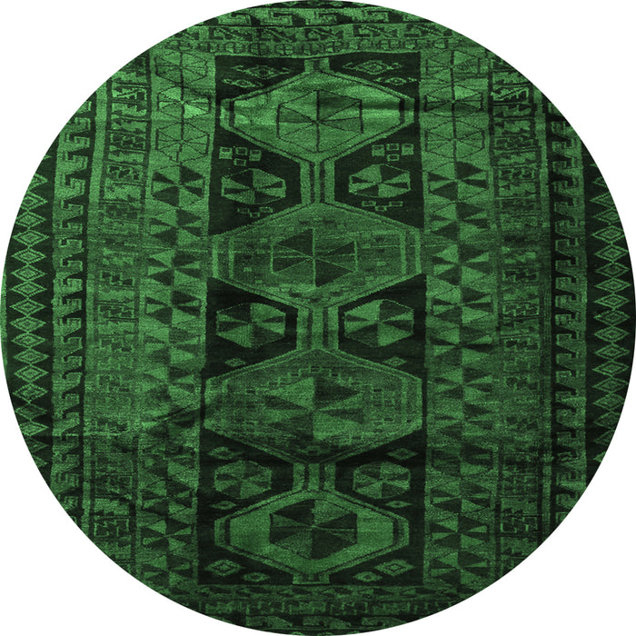 Round Persian Emerald Green Traditional Rug, tr1349emgrn