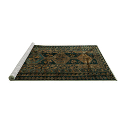 Sideview of Machine Washable Persian Turquoise Traditional Area Rugs, wshtr1349turq