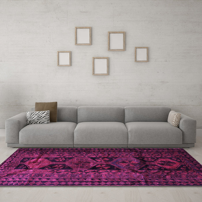 Machine Washable Persian Purple Traditional Area Rugs in a Living Room, wshtr1349pur