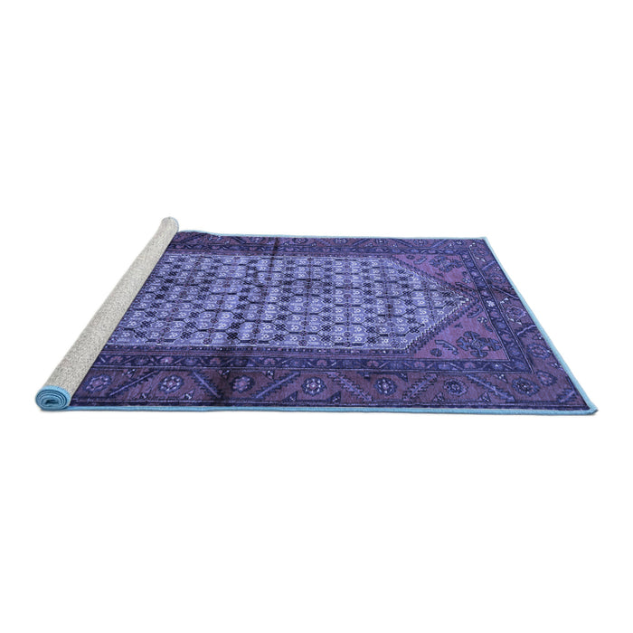 Sideview of Machine Washable Persian Blue Traditional Rug, wshtr134blu