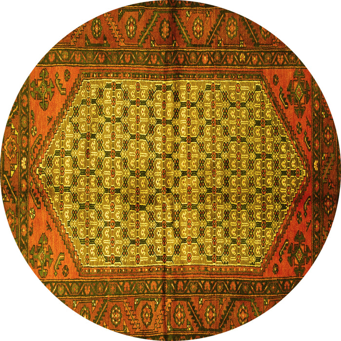 Round Machine Washable Persian Yellow Traditional Rug, wshtr134yw