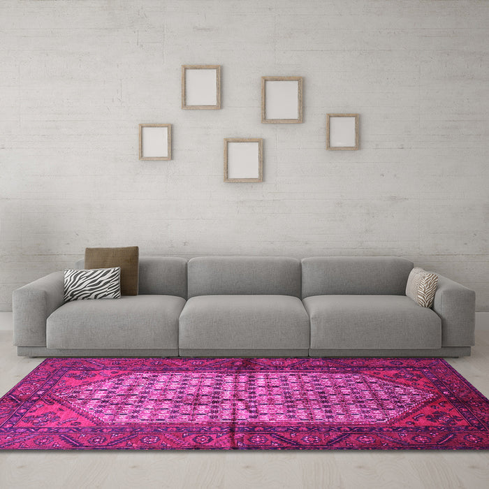 Machine Washable Persian Pink Traditional Rug in a Living Room, wshtr134pnk