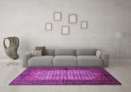 Machine Washable Persian Purple Traditional Area Rugs in a Living Room, wshtr134pur