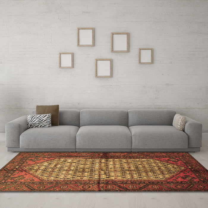 Machine Washable Persian Brown Traditional Rug in a Living Room,, wshtr134brn