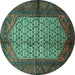 Round Persian Turquoise Traditional Rug, tr134turq
