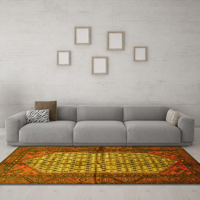 Machine Washable Persian Yellow Traditional Rug in a Living Room, wshtr134yw