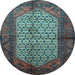 Round Machine Washable Persian Light Blue Traditional Rug, wshtr134lblu