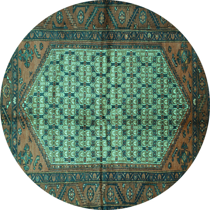 Round Machine Washable Persian Turquoise Traditional Area Rugs, wshtr134turq