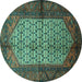 Round Machine Washable Persian Turquoise Traditional Area Rugs, wshtr134turq