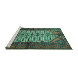 Sideview of Machine Washable Persian Turquoise Traditional Area Rugs, wshtr134turq
