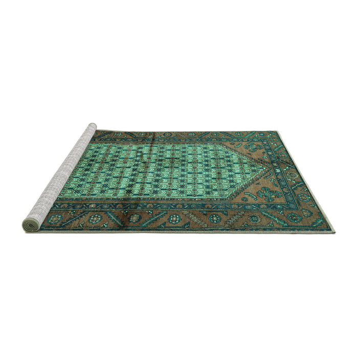 Sideview of Machine Washable Persian Turquoise Traditional Area Rugs, wshtr134turq
