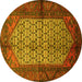 Round Persian Yellow Traditional Rug, tr134yw
