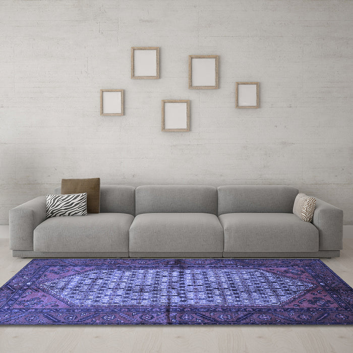 Machine Washable Persian Blue Traditional Rug in a Living Room, wshtr134blu