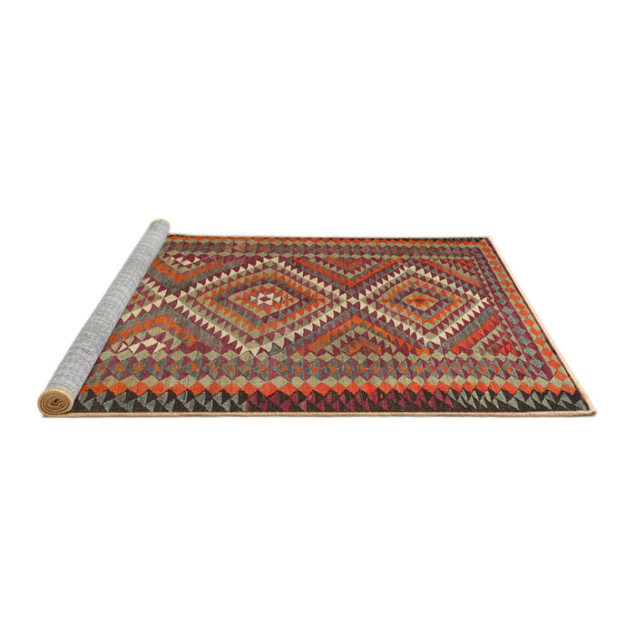 Sideview of Machine Washable Traditional Orange Brown Rug, wshtr1350