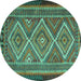 Round Persian Turquoise Traditional Rug, tr1350turq