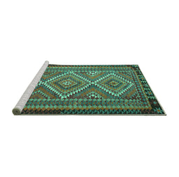 Sideview of Machine Washable Persian Turquoise Traditional Area Rugs, wshtr1350turq