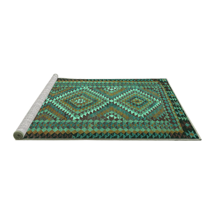Sideview of Machine Washable Persian Turquoise Traditional Area Rugs, wshtr1350turq