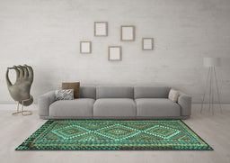 Machine Washable Persian Turquoise Traditional Area Rugs in a Living Room,, wshtr1350turq