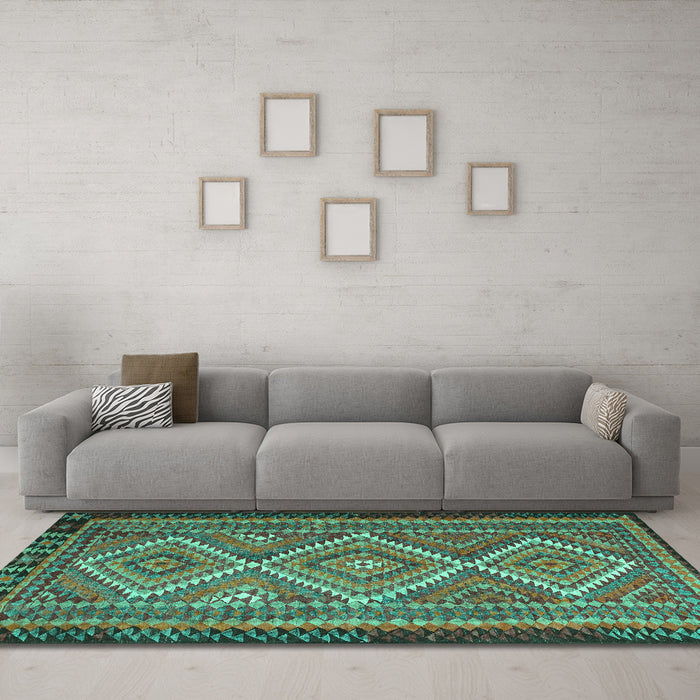 Machine Washable Persian Turquoise Traditional Area Rugs in a Living Room,, wshtr1350turq