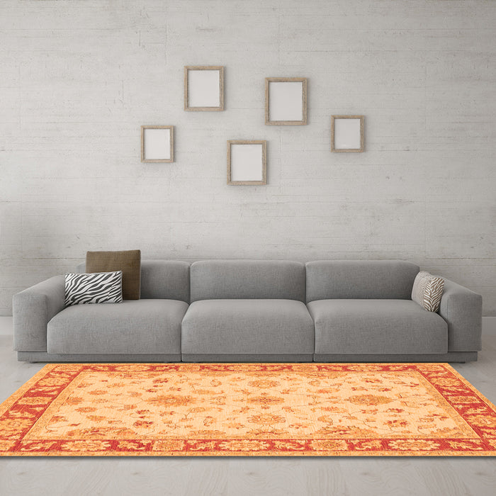 Machine Washable Oriental Orange Traditional Area Rugs in a Living Room, wshtr1351org