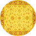 Round Oriental Yellow Traditional Rug, tr1351yw