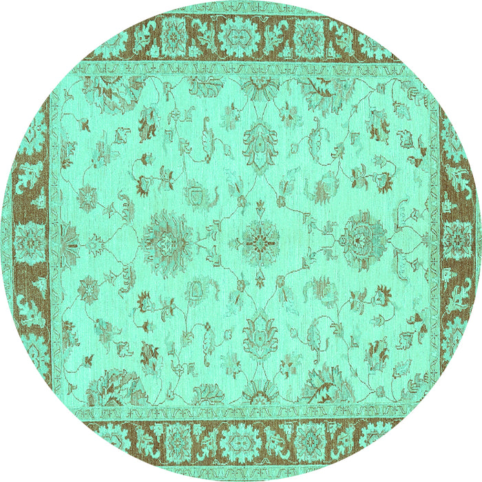 Round Machine Washable Oriental Turquoise Traditional Area Rugs, wshtr1351turq