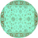 Round Machine Washable Oriental Turquoise Traditional Area Rugs, wshtr1351turq