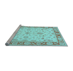 Sideview of Machine Washable Oriental Light Blue Traditional Rug, wshtr1351lblu