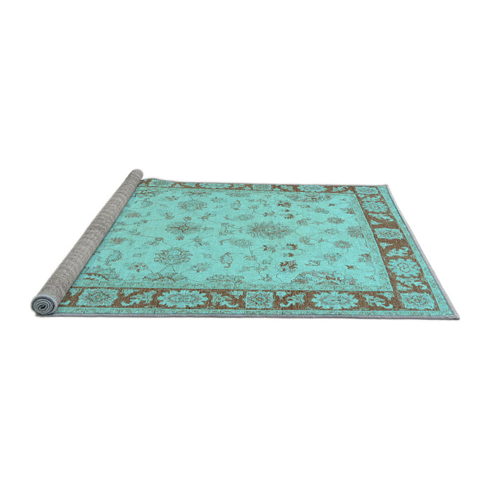 Sideview of Machine Washable Oriental Light Blue Traditional Rug, wshtr1351lblu