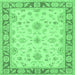 Square Machine Washable Oriental Emerald Green Traditional Area Rugs, wshtr1351emgrn