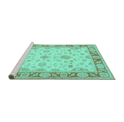 Sideview of Machine Washable Oriental Turquoise Traditional Area Rugs, wshtr1351turq