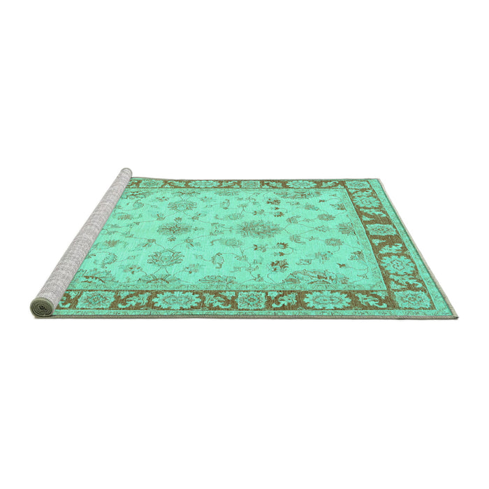 Sideview of Machine Washable Oriental Turquoise Traditional Area Rugs, wshtr1351turq
