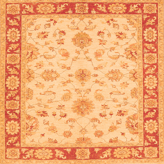 Round Machine Washable Oriental Orange Traditional Area Rugs, wshtr1351org