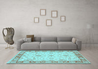 Machine Washable Oriental Light Blue Traditional Rug, wshtr1351lblu