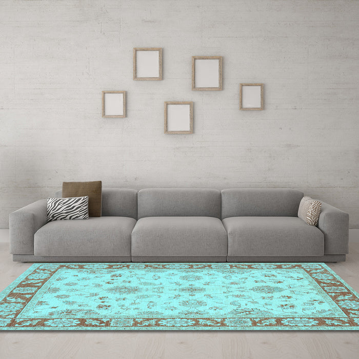Machine Washable Oriental Light Blue Traditional Rug in a Living Room, wshtr1351lblu
