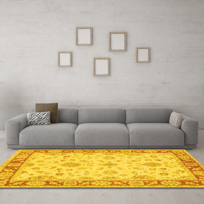 Machine Washable Oriental Yellow Traditional Rug in a Living Room, wshtr1351yw