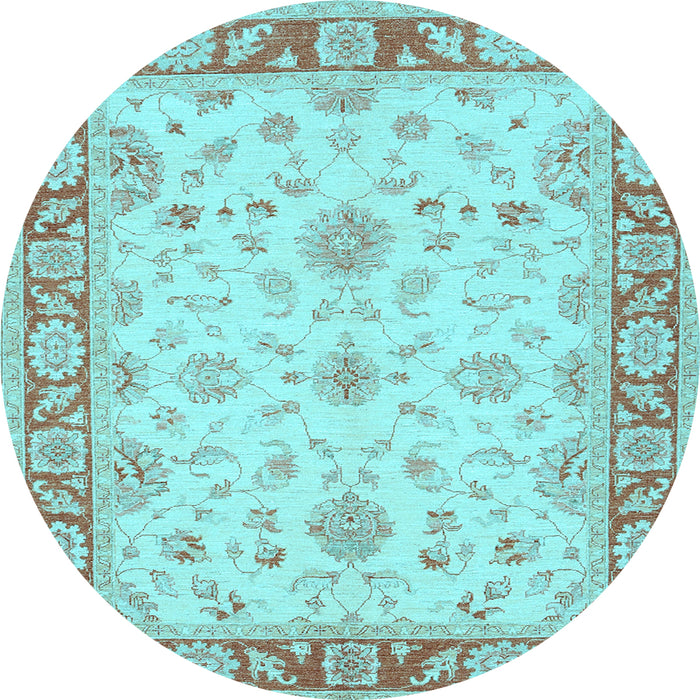 Round Oriental Light Blue Traditional Rug, tr1351lblu