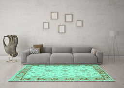 Machine Washable Oriental Turquoise Traditional Area Rugs in a Living Room,, wshtr1351turq