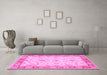 Machine Washable Oriental Pink Traditional Rug in a Living Room, wshtr1351pnk