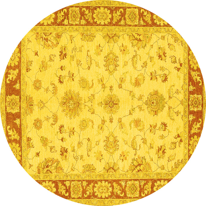 Round Machine Washable Oriental Yellow Traditional Rug, wshtr1351yw