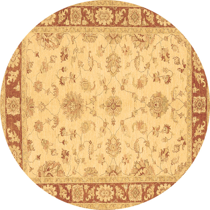 Round Oriental Brown Traditional Rug, tr1351brn