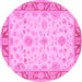 Round Machine Washable Oriental Pink Traditional Rug, wshtr1351pnk