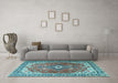 Machine Washable Medallion Light Blue Traditional Rug in a Living Room, wshtr1352lblu