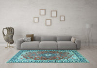 Machine Washable Medallion Light Blue Traditional Rug, wshtr1352lblu