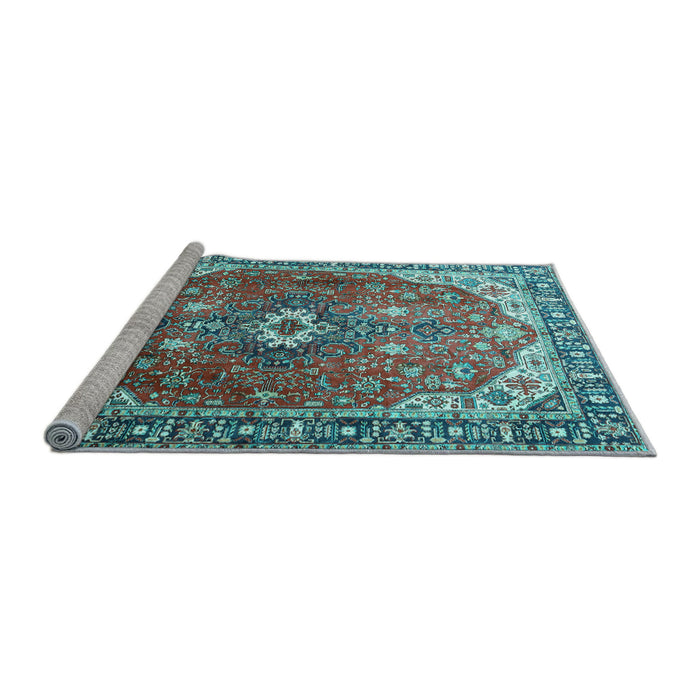 Sideview of Machine Washable Medallion Light Blue Traditional Rug, wshtr1352lblu