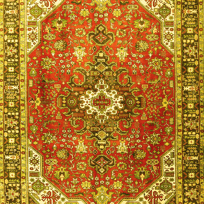 Machine Washable Medallion Yellow Traditional Rug, wshtr1352yw