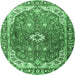 Round Medallion Emerald Green Traditional Rug, tr1352emgrn