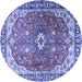 Round Machine Washable Medallion Blue Traditional Rug, wshtr1352blu