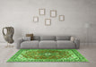 Machine Washable Medallion Green Traditional Area Rugs in a Living Room,, wshtr1352grn